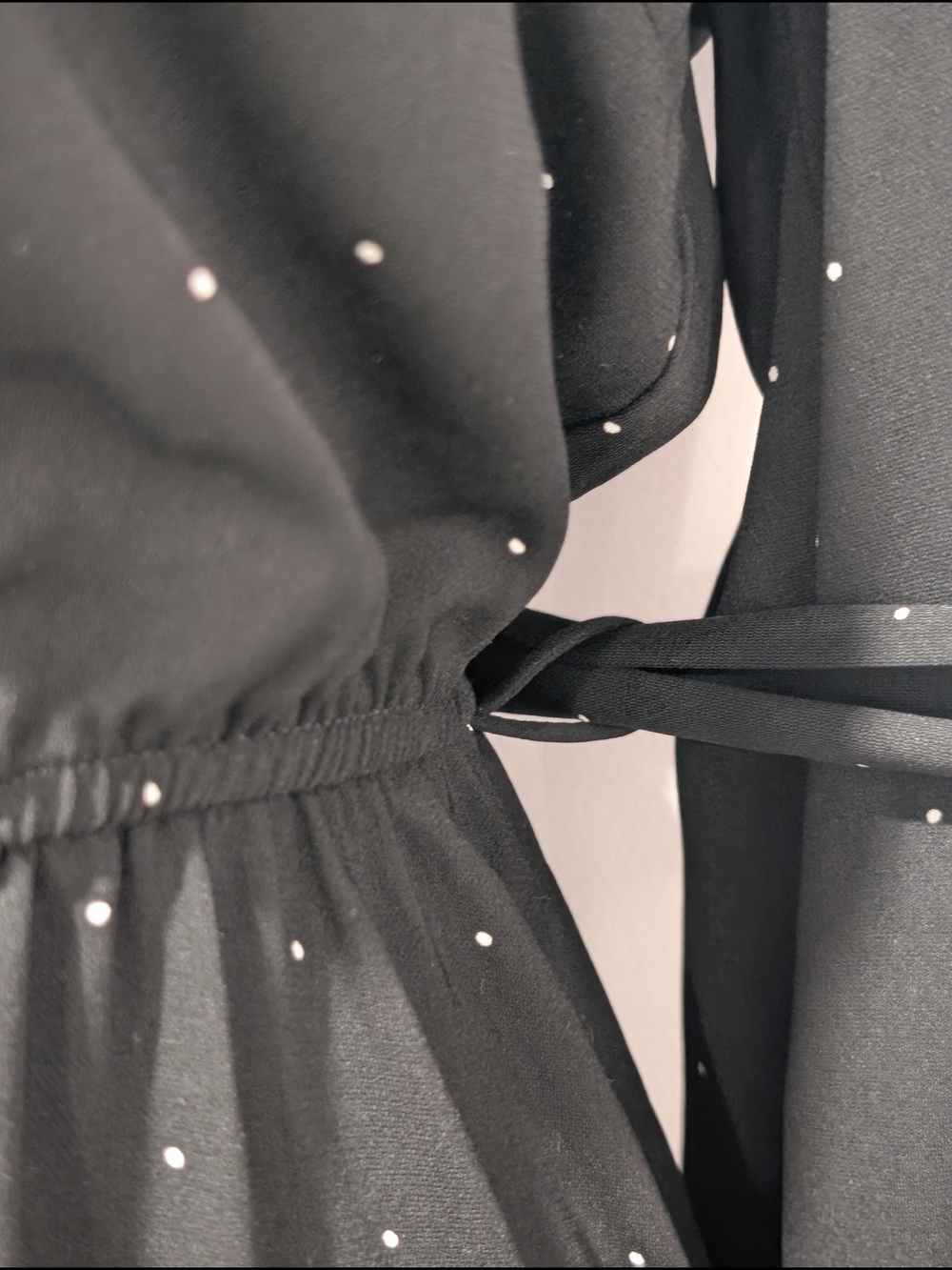 Dynamite Long Sleeve Mini Wrap Dress with Polka Dots - Black & White - Picture 8 of 14